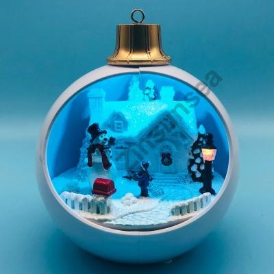 LED village de Noël avec bonhomme de neige se déplaçant à l'intérieur de la balle blanche